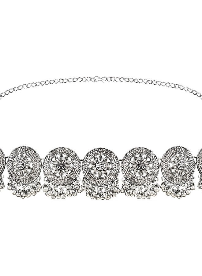 I Jewels - I Jewels Ethnic Silver Oxidised Traditional Embellished With Ghungroo Adjustable Boho Waist Chain/Belly Chain/Kamarband For Women (B050S) - Image 1