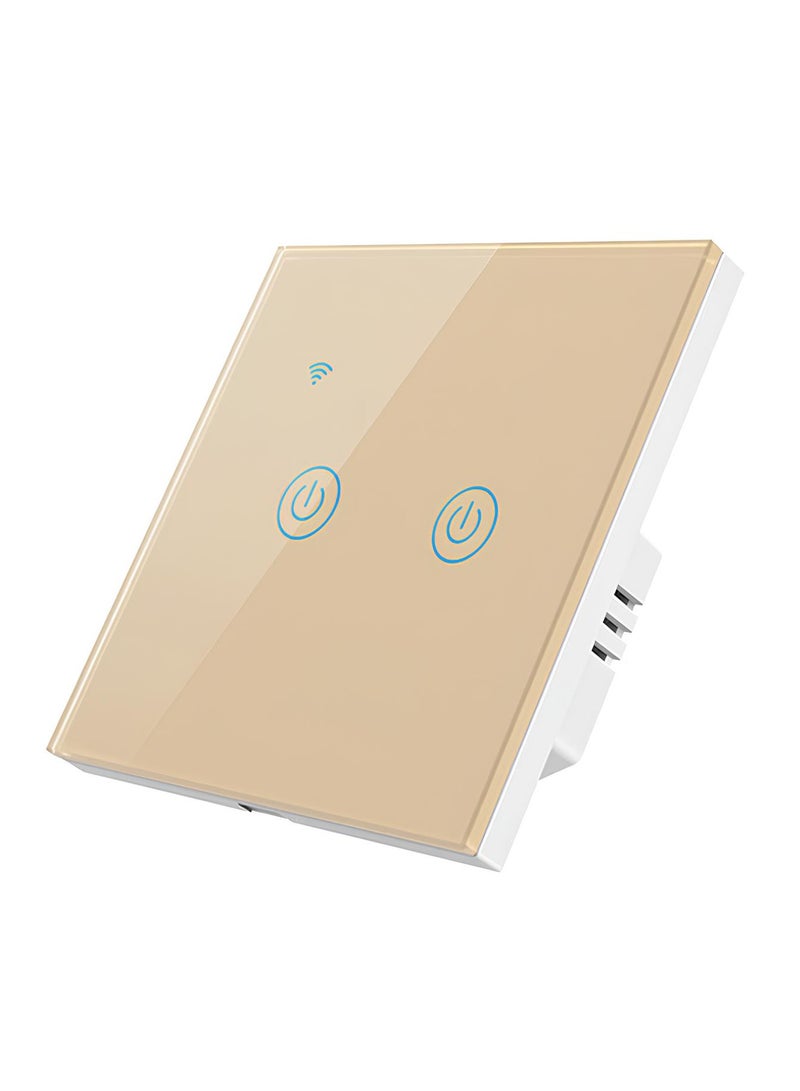 WiFi Smart Wall Light Switch, No Neutral Wire Required, No Hub Required, Compatible with Google Home & Alexa, Touch & App Remote Control, Timing Function & Voice Control  (Gang 2, Gold) - Image 1