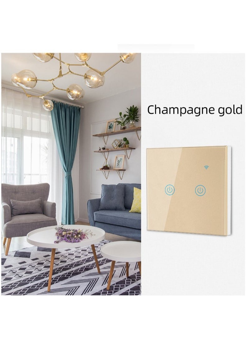 WiFi Smart Wall Light Switch, No Neutral Wire Required, No Hub Required, Compatible with Google Home & Alexa, Touch & App Remote Control, Timing Function & Voice Control  (Gang 2, Gold) - Image 2