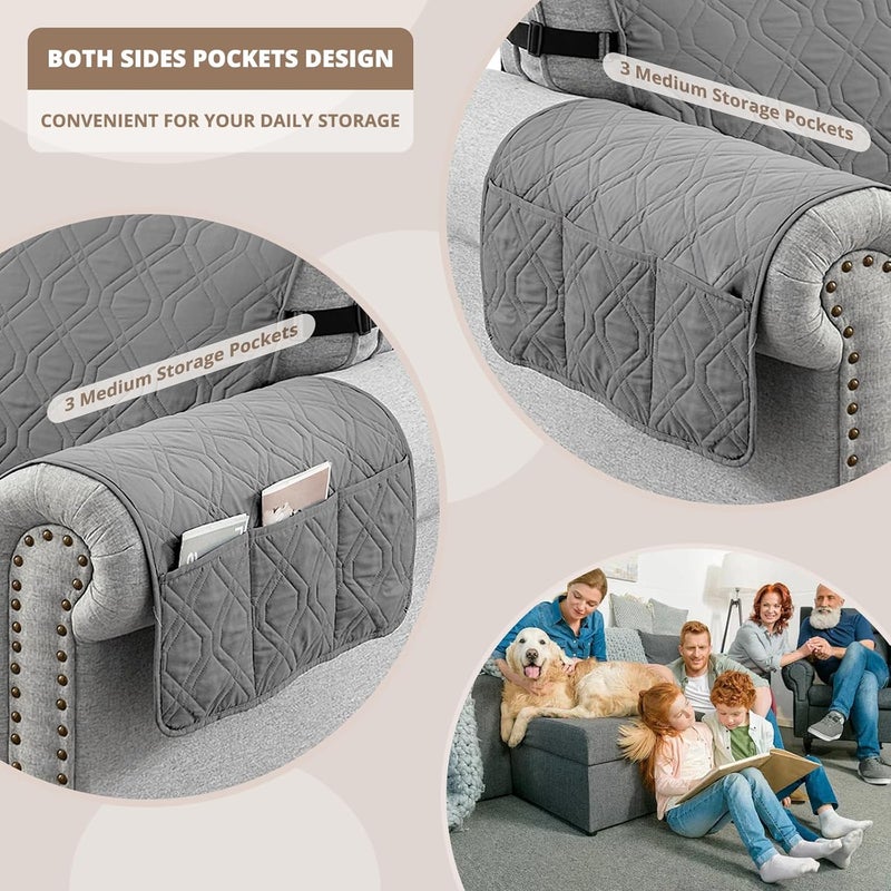 INFOSUN Couch Cover, Waterproof Sofa Covers, Cushion Protector with Non-Skid Backing & Elastic Straps, Dog Couch Cover Protector for 1/2/3/4 Seater, Covers for Dogs Pets Kids(3 Seater Sofa, Grey) - Image 5