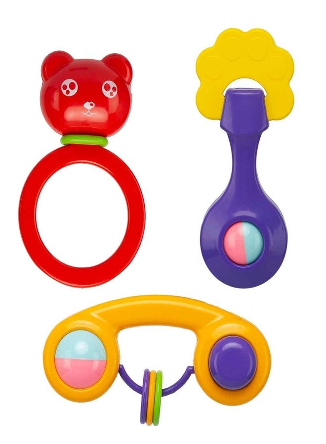 YUIOP - Rattle Set & Teether Toy - Ergonomic Grip - Melodious Sound - Smooth Rolling - Baby Toys - Attractive Colors - Baby Safe (3 Pcs (Combo 1)) - Image 1