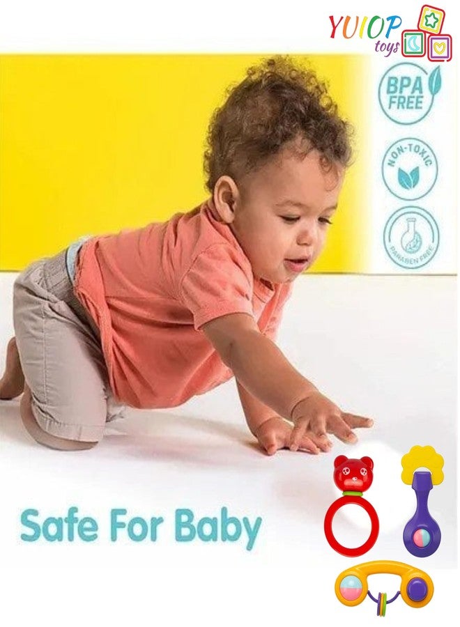 YUIOP - Rattle Set & Teether Toy - Ergonomic Grip - Melodious Sound - Smooth Rolling - Baby Toys - Attractive Colors - Baby Safe (3 Pcs (Combo 1)) - Image 3