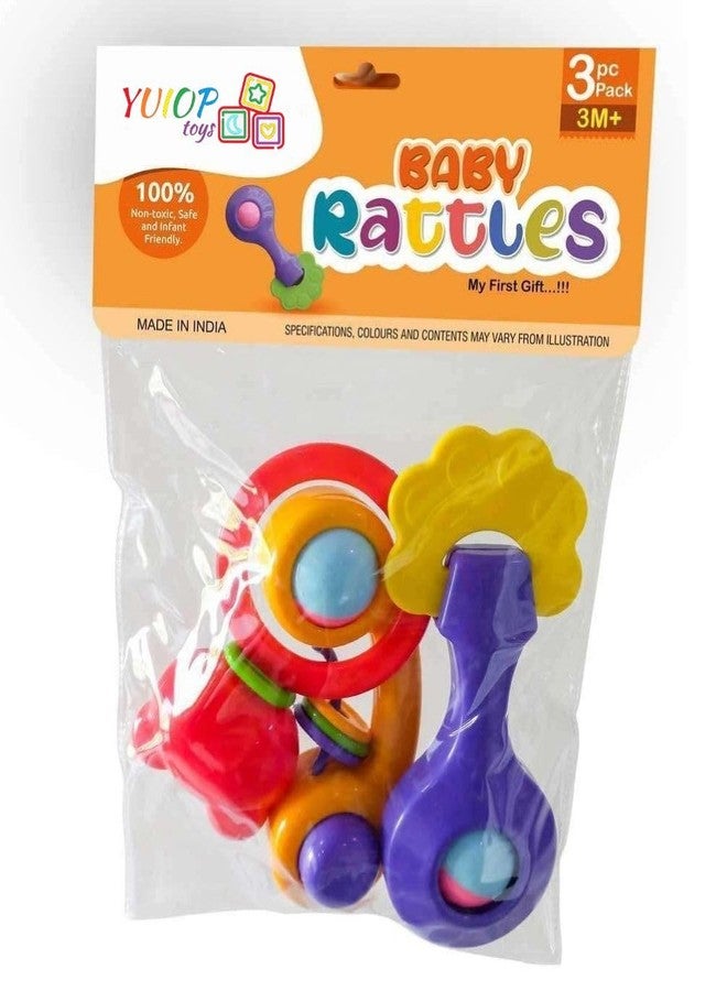 YUIOP - Rattle Set & Teether Toy - Ergonomic Grip - Melodious Sound - Smooth Rolling - Baby Toys - Attractive Colors - Baby Safe (3 Pcs (Combo 1)) - Image 2
