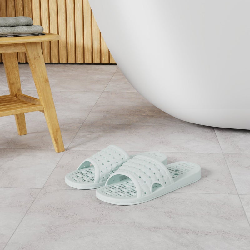 COZYAREA Shower Shoes Quick Dry Non-Slip Bathroom Slippers for Men Women Dorm Home Slides Light Blue Size 7.5-8 Women/6.5-7 Men - Image 2