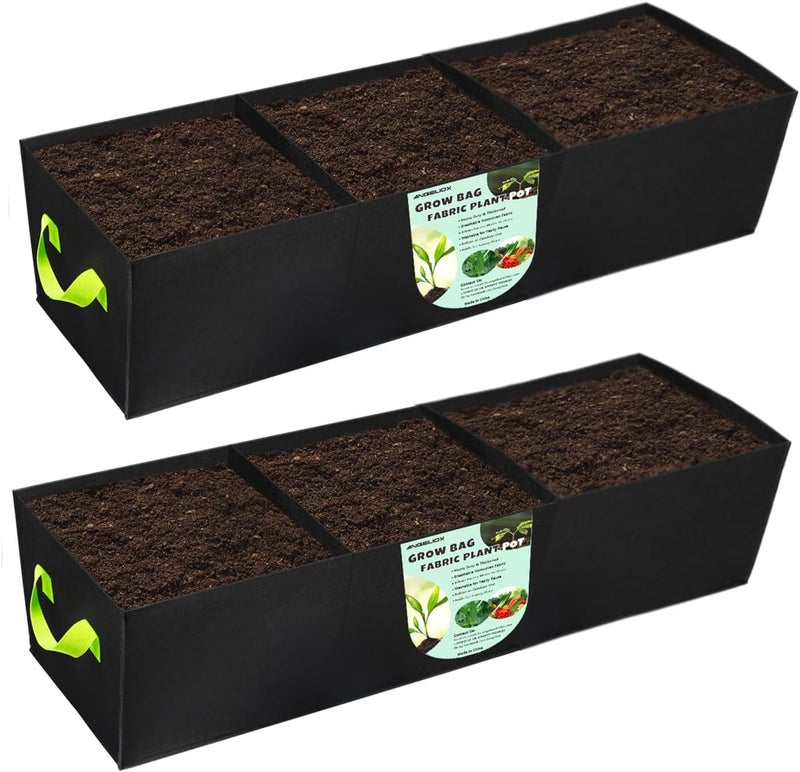 ANGELIOX 2Pcs Grow Bags, 3-Grids Rectangle Grow Bag,14 Gallon Thickened 400G Fabric Garden Bed, Nonwoven Square Flower Planter Containers for Flowers,Vegetable,Fruit, Growing Pots with Handles - Image 1