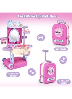 Generic 2 in 1 Makeup Table for Toddler Girls Vanity & Suitcase Set with Fashion Accessories Pretend Play Travel Suitcase Fashion Beauty Set for Girls  - Image 1