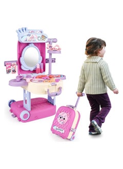 Generic 2 in 1 Makeup Table for Toddler Girls Vanity & Suitcase Set with Fashion Accessories Pretend Play Travel Suitcase Fashion Beauty Set for Girls  - Image 3