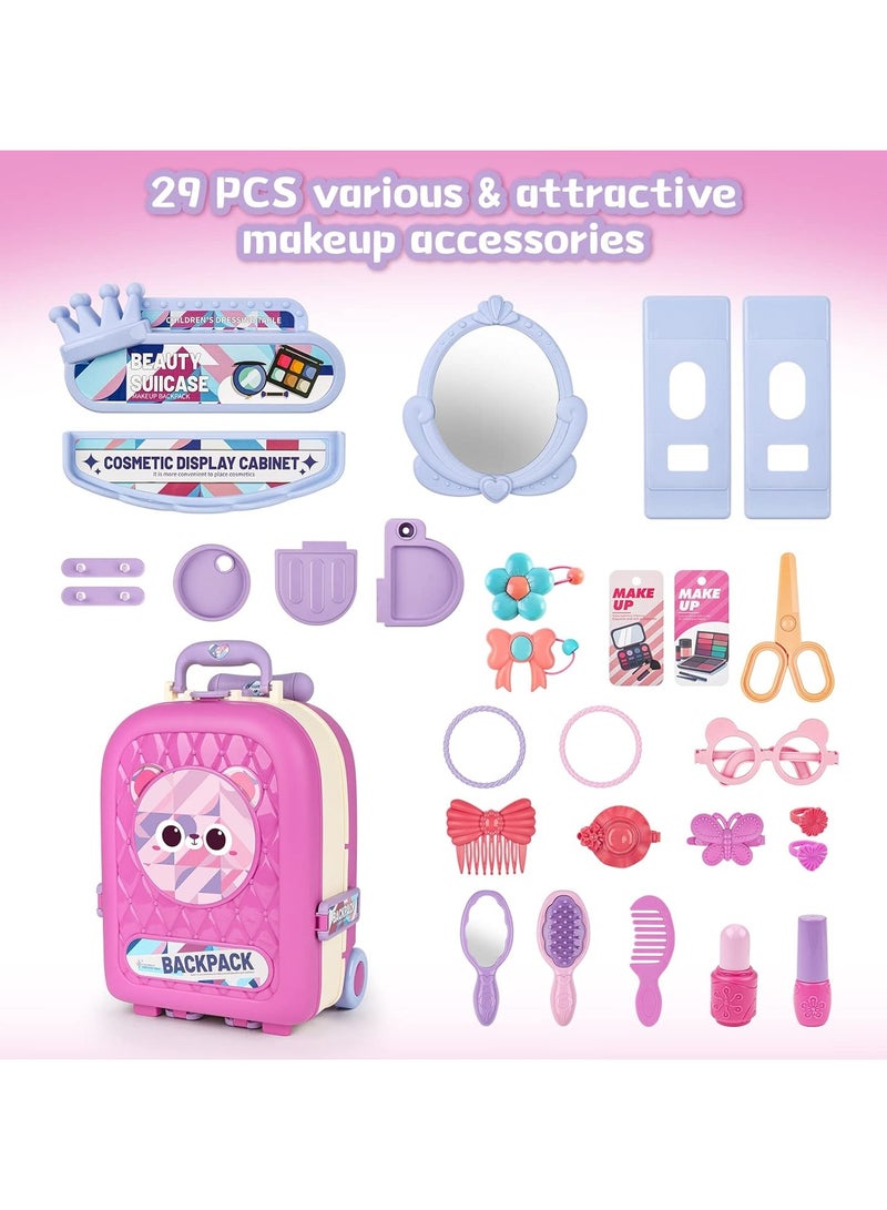 2 in 1 Makeup Table for Toddler Girls Vanity & Suitcase Set with Fashion Accessories Pretend Play Travel Suitcase Fashion Beauty Set for Girls  - Image 4
