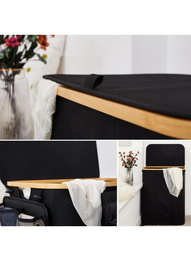 Laundry Hamper 3 Section With Side Pocket, Dirty Clothes Hamper with Lid, Large Laundry Basket with Bag, Laundry Basket Organizer for Bedroom, Laundry Room, Hamper 3 Compartment - Image 4