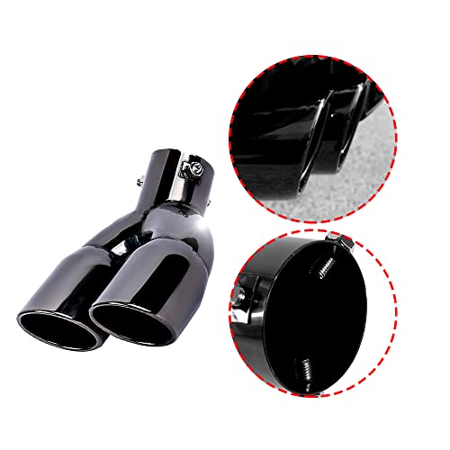 Sakali 2.5 inch Inlet Dual Exhaust Tip Stainless Steel Polished Muffler Tail Universal Bolt-On Double Outlet Tail Pipe with 2 Aluminum Turbo Sound Whistle (Black,Curved) - Image 2