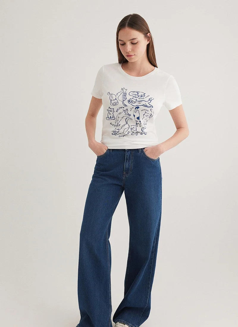 مافي تيشيرت أبيض مطبوع