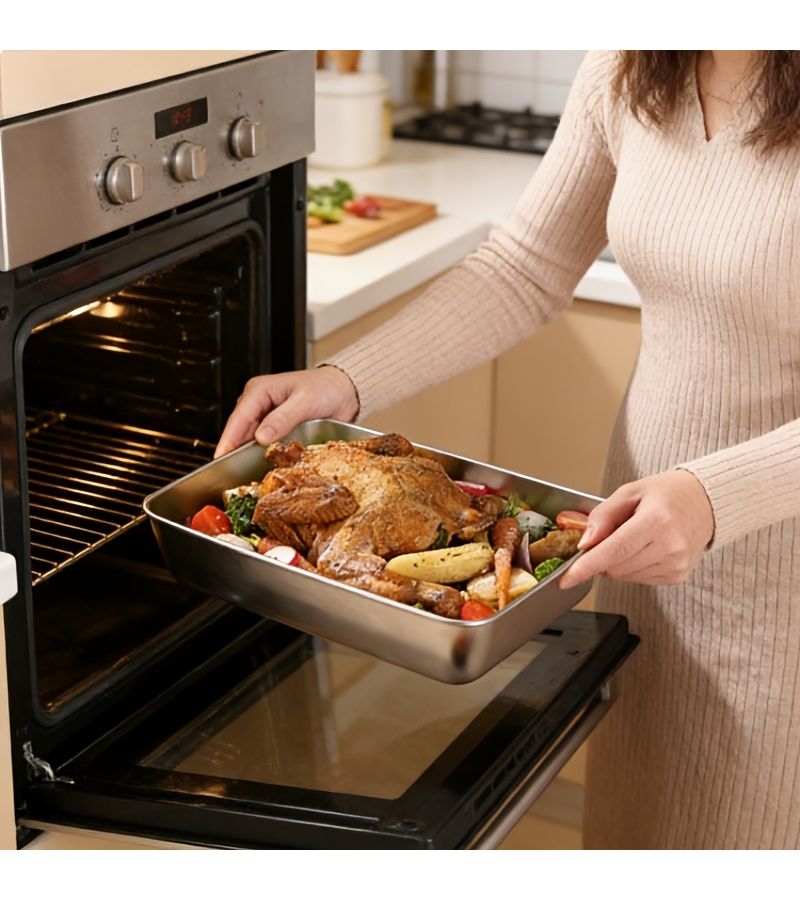 2pcs Household Stainless Steel Serving Platters Thickened Style For Desserts Cold Dishes And Appetizers With Tiramisu Platter And Free Sealing Fresh Keeping Container - Image 4