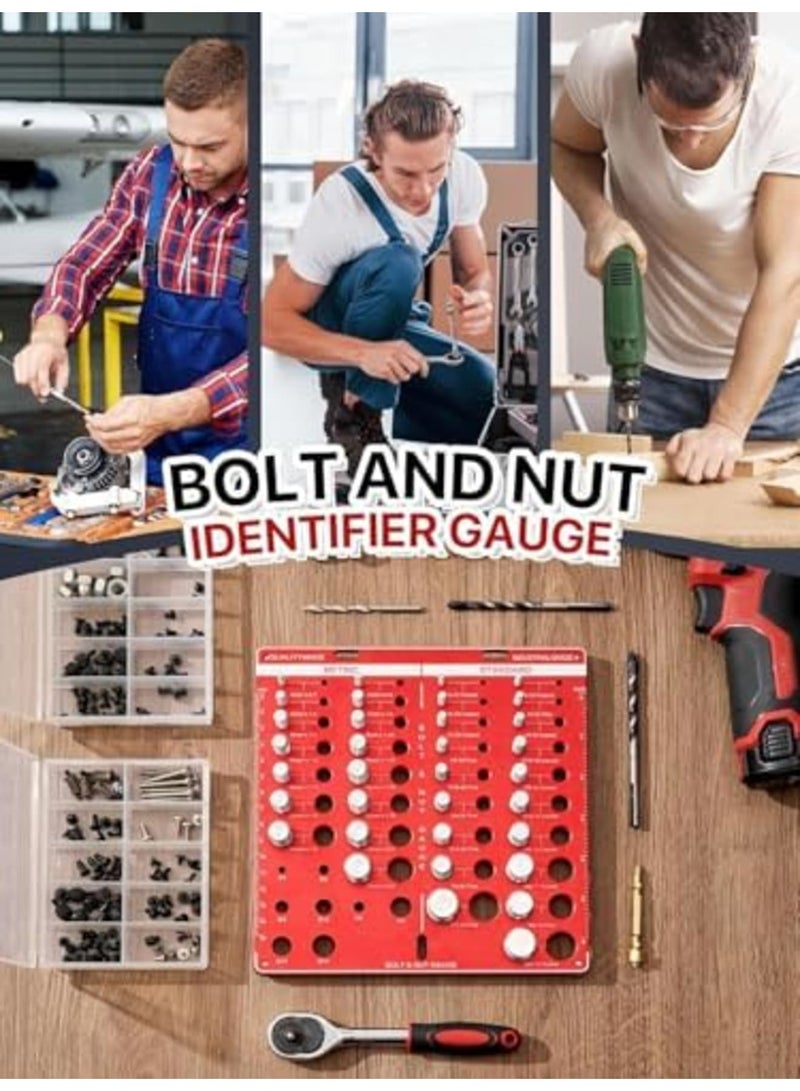 Barakah مجموعة أدوات فحص الخيوط، محدد خيوط الصواميل والبراغي مع 15 مقياس متري، 19 مقياس قياسي، 8 مقياس مثقاب، فاحص خطوة الخيط، قابل للتعليق على الحائط مع مسطرة بوصة وسنتيمتر (42 قطعة، أحمر) - Image 3