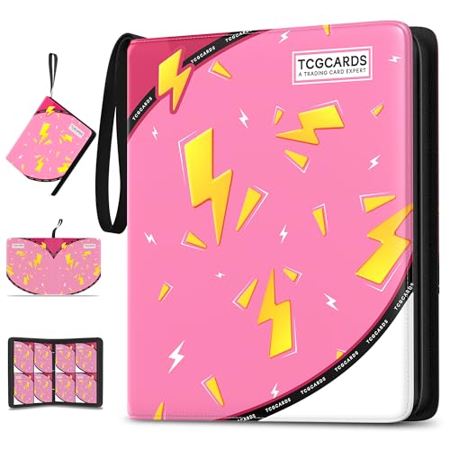 Luporia Trading Card Binder 4 Pocket,400 Pocket Card Collection Binder with 50 Removable Sleeves,PU Waterproof Top Card Book,3-Ring Zipper Collectible Trading Card Album for MTG/TCG/Card Holder Gift（Pink） - Image 1
