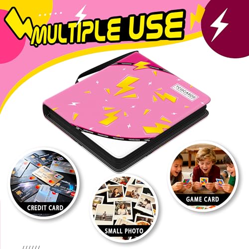Luporia Trading Card Binder 4 Pocket,400 Pocket Card Collection Binder with 50 Removable Sleeves,PU Waterproof Top Card Book,3-Ring Zipper Collectible Trading Card Album for MTG/TCG/Card Holder Gift（Pink） - Image 4
