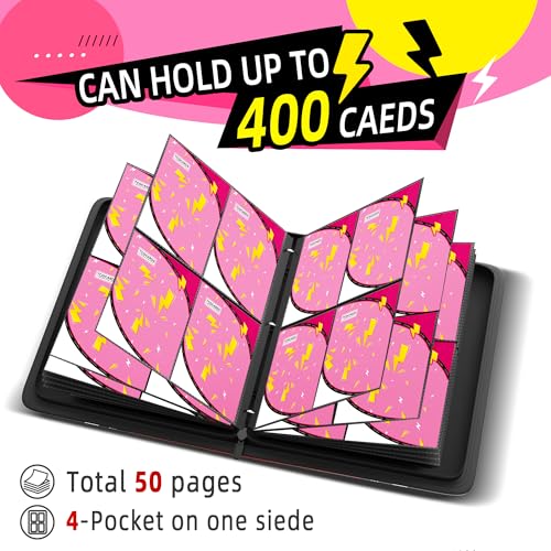 Luporia Trading Card Binder 4 Pocket,400 Pocket Card Collection Binder with 50 Removable Sleeves,PU Waterproof Top Card Book,3-Ring Zipper Collectible Trading Card Album for MTG/TCG/Card Holder Gift（Pink） - Image 5