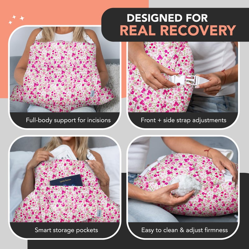 W&F HOME Hysterectomy Pillow for Abdominal Surgery, C Section Pillows, Post Hysterectomy Recovery Must Haves, Recovery Gifts Products, After Surgeries Tummy Tuck Pillow, Heart Surgery Pillows - Pink Flower - Image 4