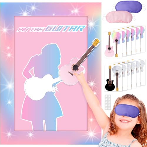 Lidmada Pin The Guitar Game Poster Large Pink Music Party Game with 24 Reusable Guitar Stickers 3 - Image 1