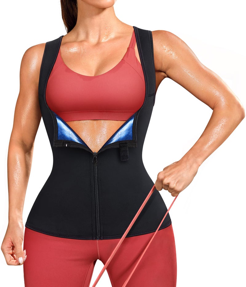 Junlan Waist Trainer for Women - Sauna Suit Sweat Vest Waist Trimmer for Working Out(Blue,Medium) - Image 1