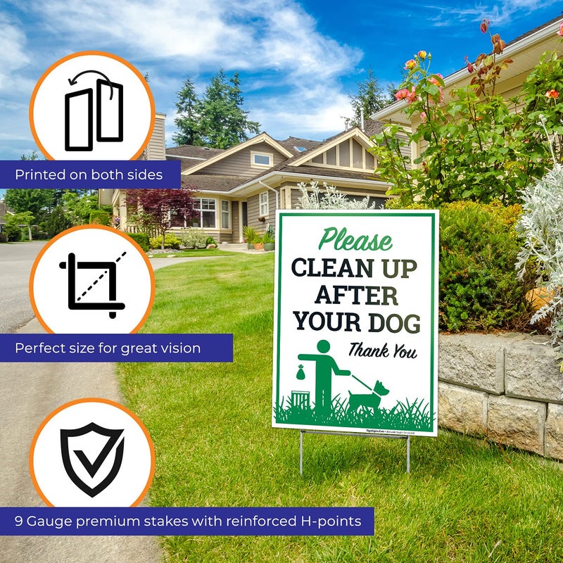 Sigo Signs Please Clean Up After Your Dog Thank You Sign, (2 Pack) Double Sided 9x12 Inches, Corrugated Plastic with Metal H Stake, Made in USA - Image 2