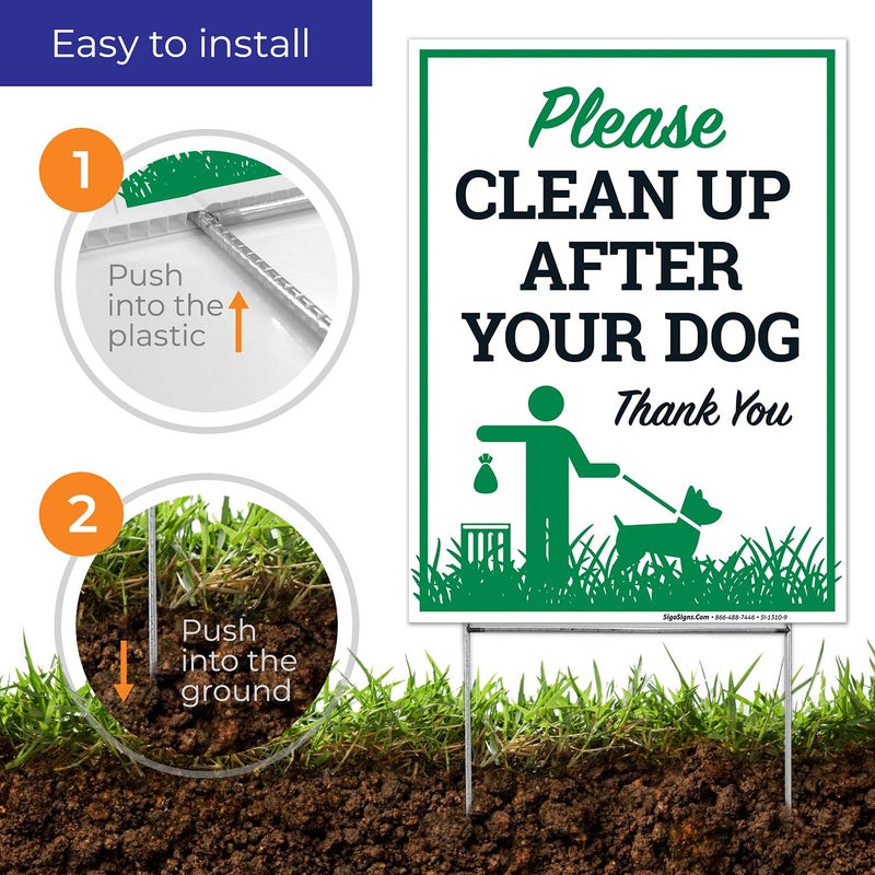 Sigo Signs Please Clean Up After Your Dog Thank You Sign, (2 Pack) Double Sided 9x12 Inches, Corrugated Plastic with Metal H Stake, Made in USA - Image 4