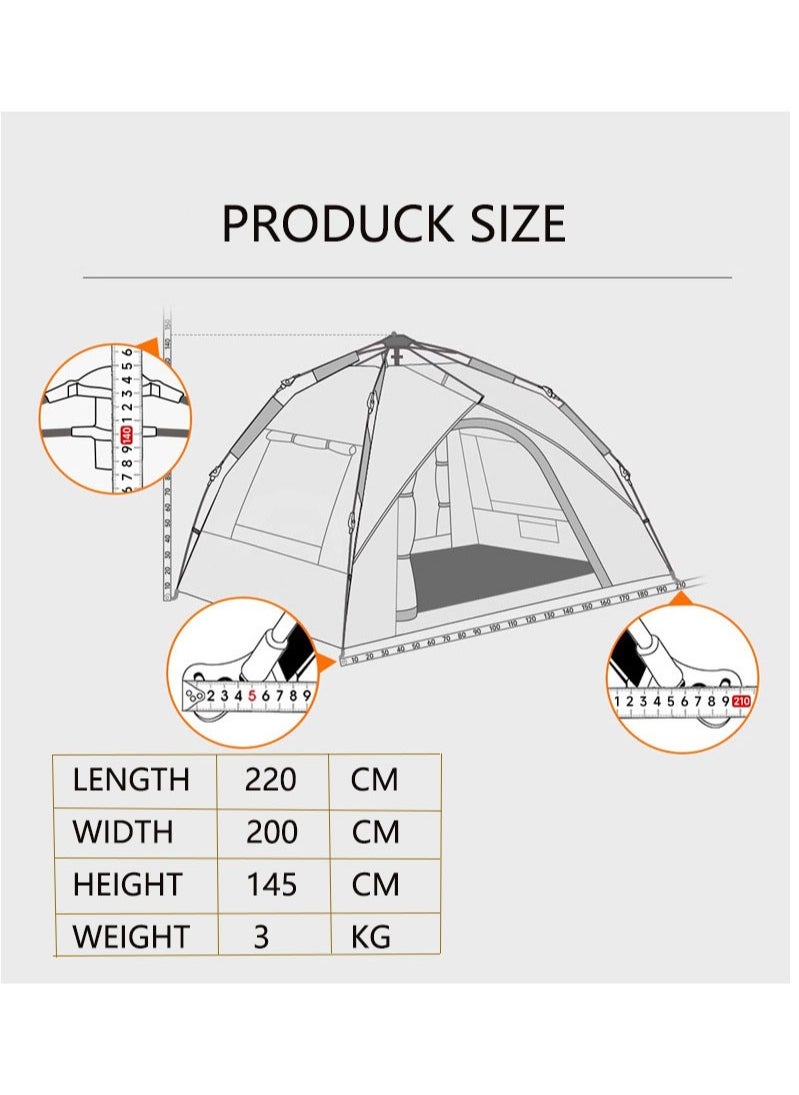 CIMIA Quick-Opening Tent 3-4 People 220*200*145CM Beige  - Image 2