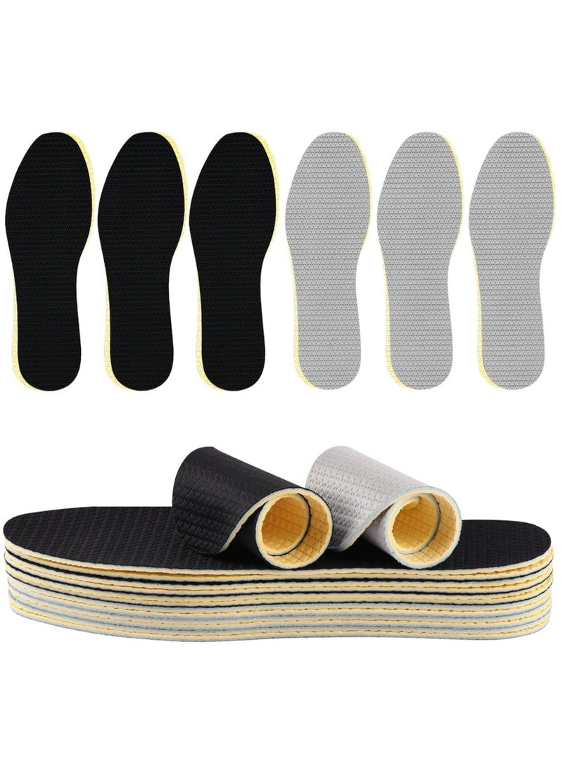 Captaintech Shoe Inserts, Barefoot Thin Shoe Insoles Three-Layer Latex Foam Memory Foam Insoles, Cuttable and Washable, Replacement Inserts for Men 4-10 Women 5-12  3Black+3Gray - Image 1