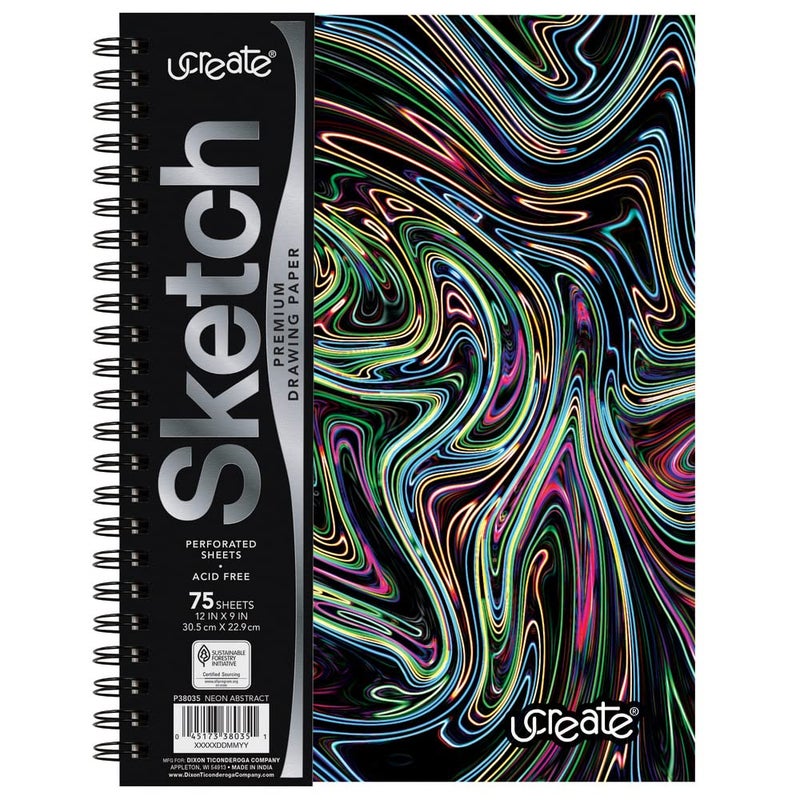 كتاب رسم بولي موضة UCreate بتصميم تجريدي 9 × 12 نيون 75 ورقة