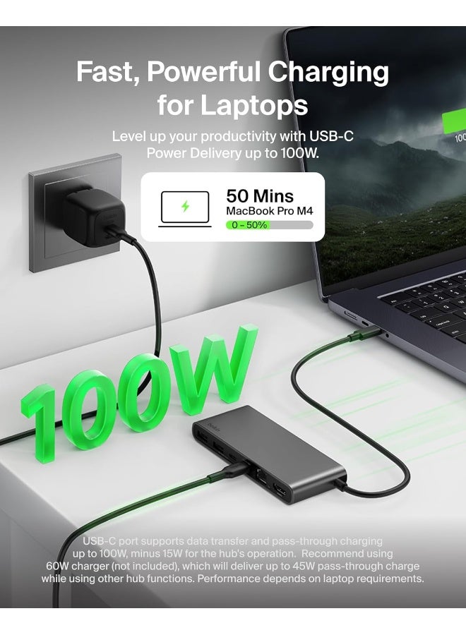 بيلكين محور USB C بثمانية منافذ، يدعم العرض بدقة تصل إلى 4K@60Hz - يعمل مع ماك، ويندوز، وكروم بوك - 100 واط PD مع سرعات نقل بيانات تصل إلى 10 جيجابت في الثانية و Ethernet بسرعة 2.5 جيجابت في الثانية - رمادي - Image 5