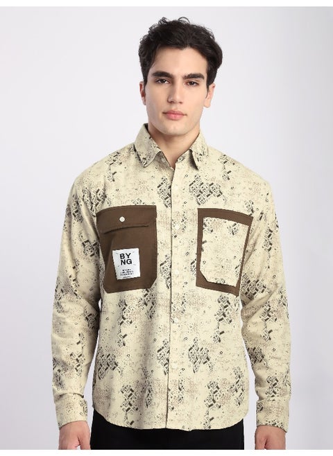 Brown Abstract Printed Overshirt