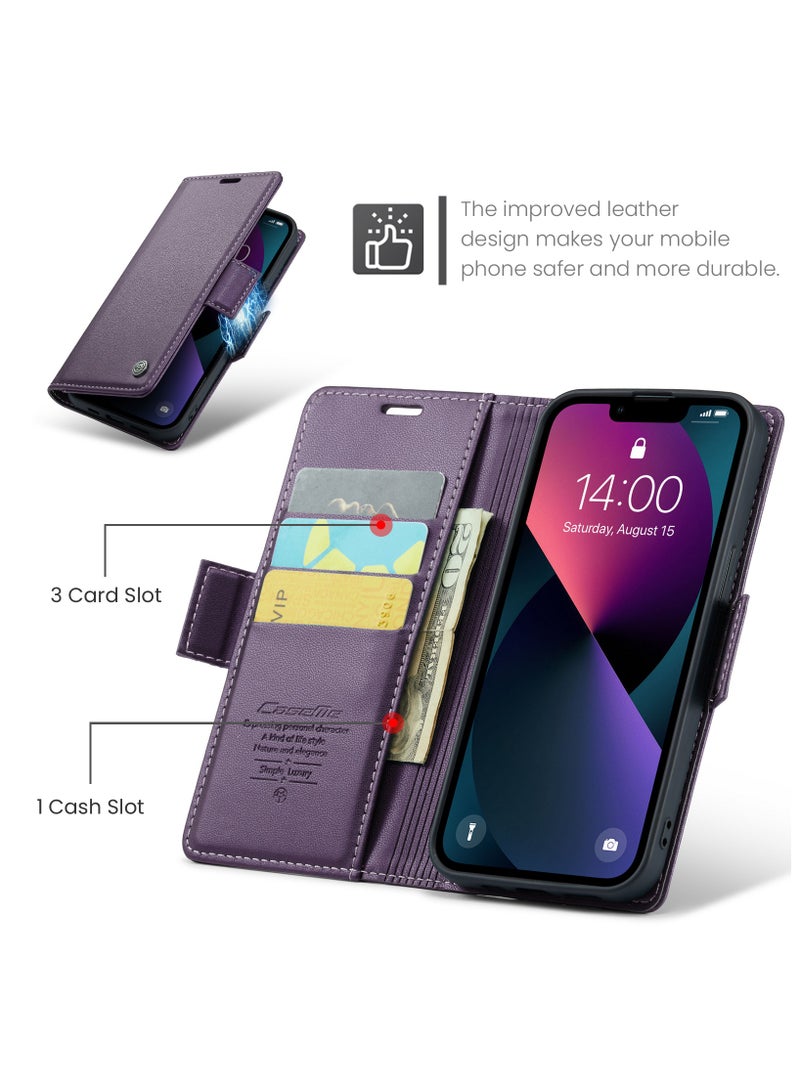 Flip Wallet Case for iPhone 15, Leather Magnetic Attachment Flip Case Purple - Image 3