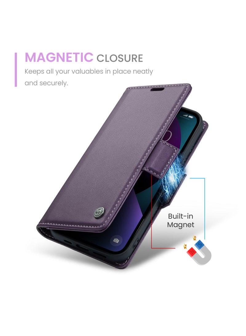 Flip Wallet Case for iPhone 15, Leather Magnetic Attachment Flip Case Purple - Image 4