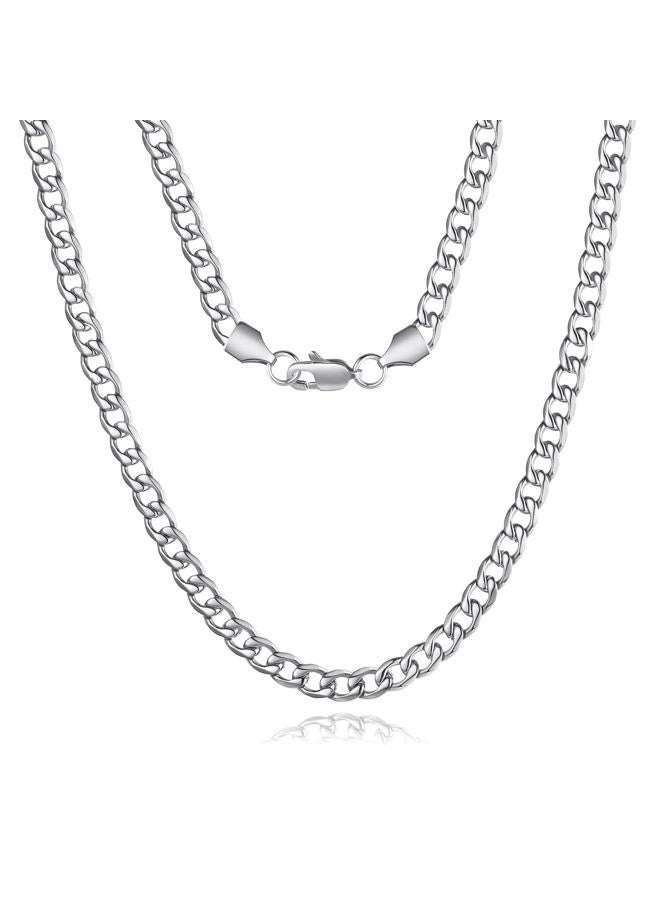 FOSIR Stainless Steel Cuban Link Curb Chain Necklace for Men Silver/18k Gold Plated Flat Diamond Cut Chains, 5mm 7mm 9mm Width, 18 Inches, Metal - Image 1