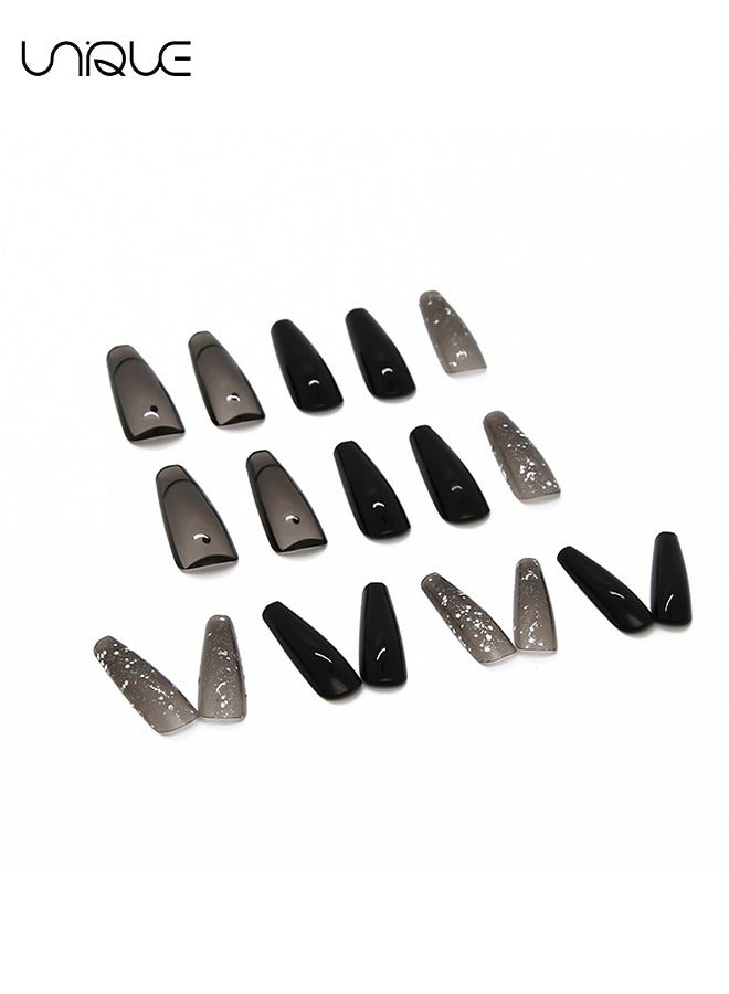 Unique 24Pcs Fake Nails, Press Nails, Mid-length Ballet Manicure - Shiny Black French Manicure - Clean Lines French Manicure - Fake Nail Patch - Image 4