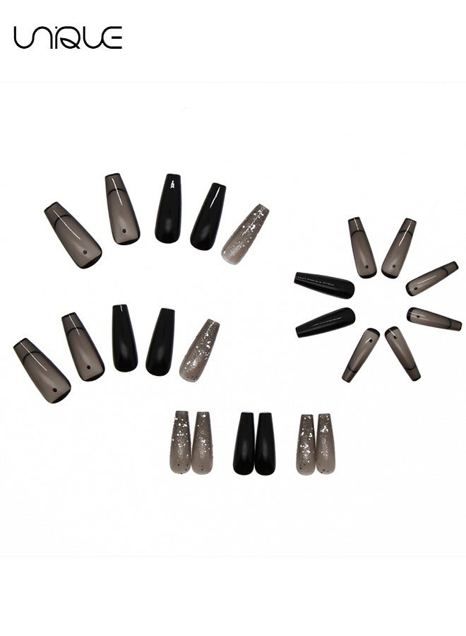 Unique 24Pcs Fake Nails, Press Nails, Mid-length Ballet Manicure - Shiny Black French Manicure - Clean Lines French Manicure - Fake Nail Patch - Image 3