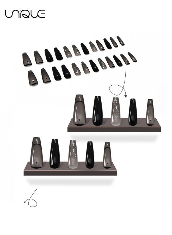 Unique 24Pcs Fake Nails, Press Nails, Mid-length Ballet Manicure - Shiny Black French Manicure - Clean Lines French Manicure - Fake Nail Patch - Image 5