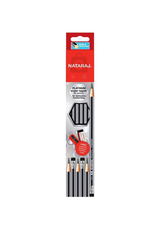 NATARAJ Silver 2B Pencils with Rubber and Sharpener 12-Pieces - Image 5
