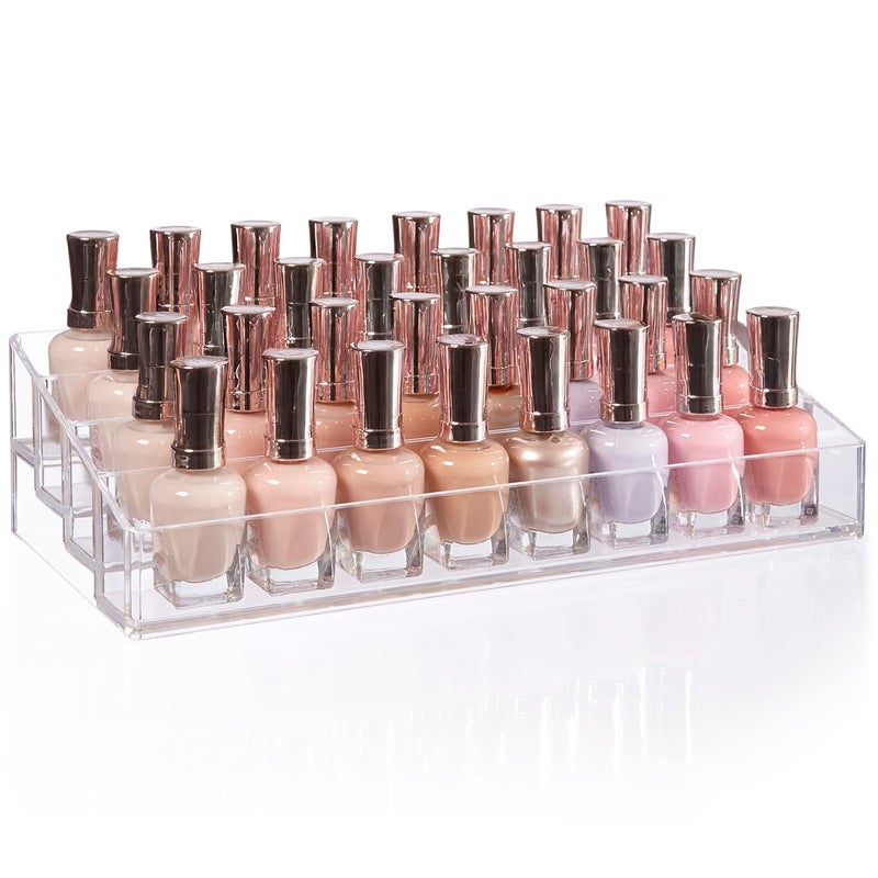 STORi Multi-Level Nail Polish Bottle Holder | Clear Plastic Organizer Rack for up to 40 Nail Polish Bottles, Rectangular 4 Tiered Vanity Display Stand for Makeup and Eyeshadow Palettes | Made in USA - Image 1