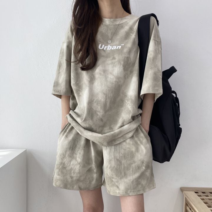 Sports suit womens Korean-style summer new small thin salt sweet top shorts casual two-piece suit for women 370# Gray  - Image 2