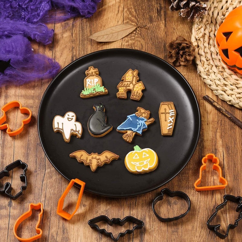 Husaini Mart HUSAINI MART 8PCS Halloween Cookie Cutters Set Plastic Biscuit Cutters Pumpkin Witch Tombstone Haunted House Ghost Cat Bat  - Image 3