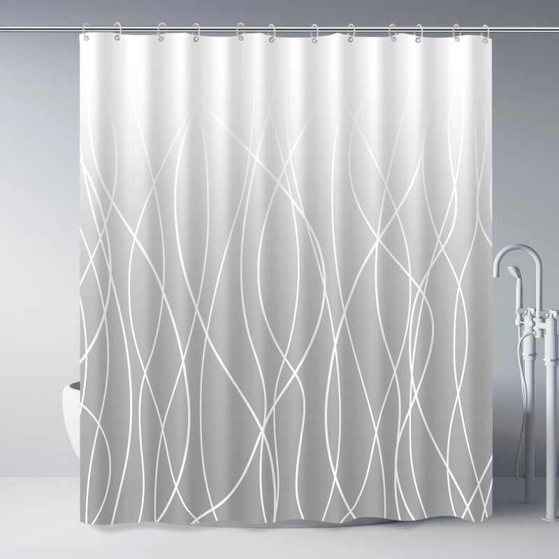 Punkray Ombre Light Grey Striped Fabric Shower Curtain for Bathroom with 12 Hooks  Shower Curtains for Bathroom  Waterproof Bath Accessories Hotel Style - Machine Washable 72 X 72 - Image 1