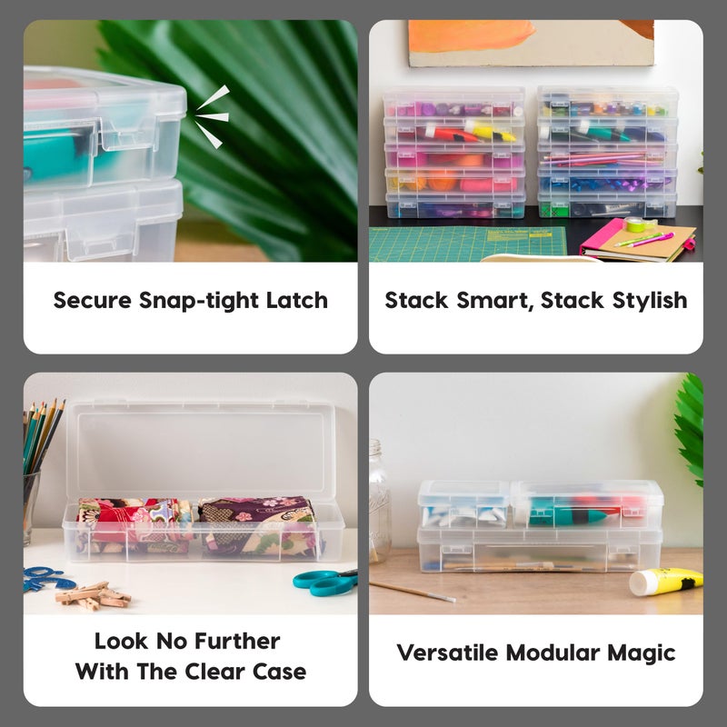 IRIS USA Plastic Pencil Case Box Craft Hobby Art School Supply Storage Organizer Container with Latching Lid, 10-Pack, for Bead Pens Ribbons Wahi Tape Sticker Yarn Ornaments, Stackable, Clear, Large - Image 3