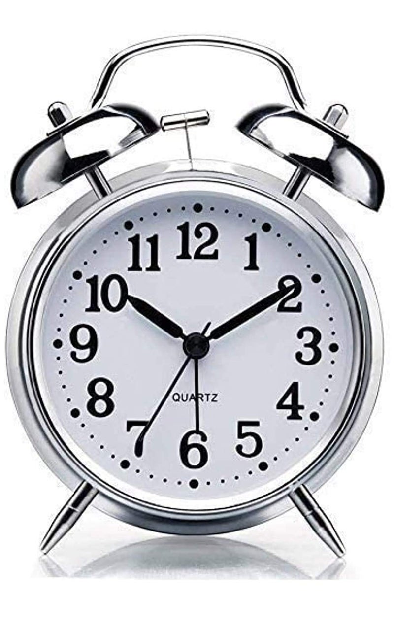DPISZONE Steel Vintage Look Twin Bell Table Alarm for Heavy Sleepers WindUp Clock with Night LED Light Upgraded Version Silver 115 x 52 x 16 cm - Image 1