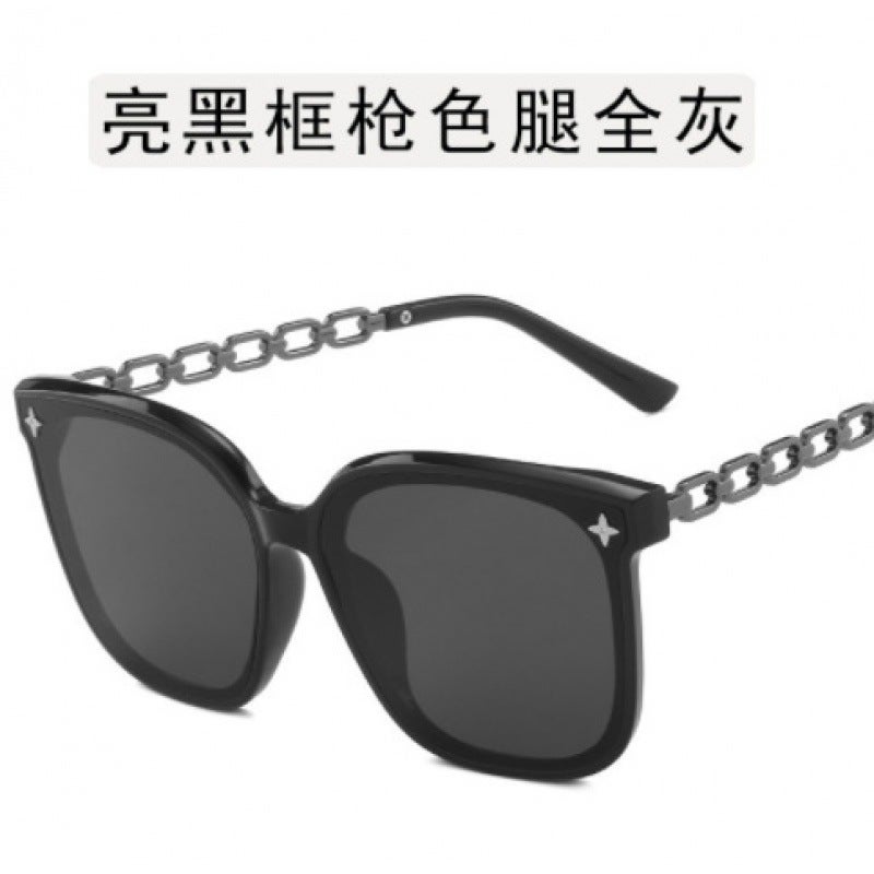 Generic 2023 Chic Womens Sunglasses Chain Star Design Slimming BlackBright Black all gray-gun color legs Bright Black all gray-gun color legs 