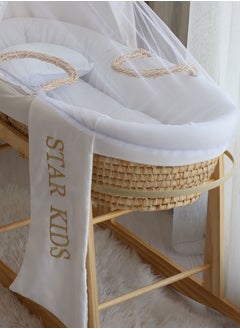 StarKids Baby Moses Basket Cradle With Rocking Stand, White  - Image 4