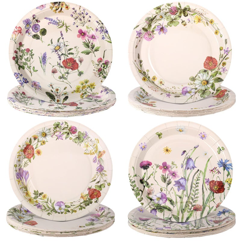 Zopeal Zopeal 60 Pieces Floral Paper Plates 9 Inch  Spring Baby in Bloom Baby Shower Decorations Wild Flower Wedding Disposable Floral Dinner Plates for Birthday Tea Party Shower Supplies  - Image 1