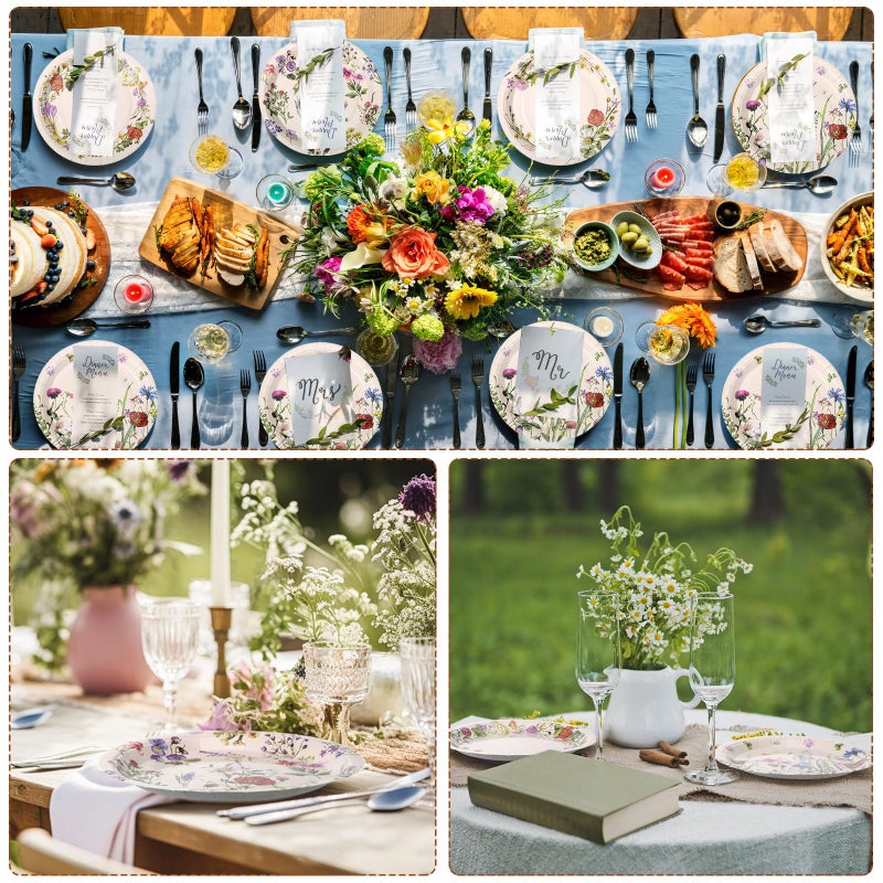 Zopeal Zopeal 60 Pieces Floral Paper Plates 9 Inch  Spring Baby in Bloom Baby Shower Decorations Wild Flower Wedding Disposable Floral Dinner Plates for Birthday Tea Party Shower Supplies  - Image 5