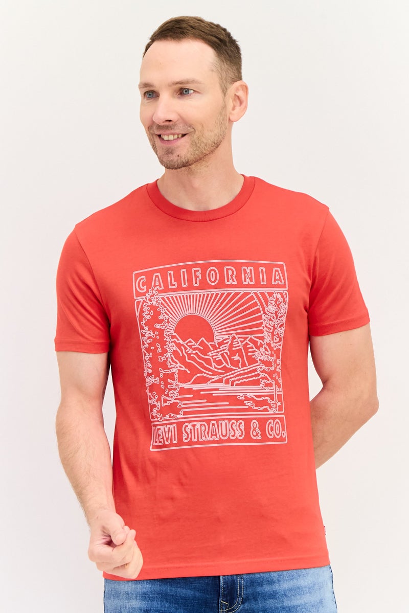Levi's تي شيرت رجالي بأكمام قصيرة وياقة دائرية بطباعة جرافيك، أحمر - Image 1
