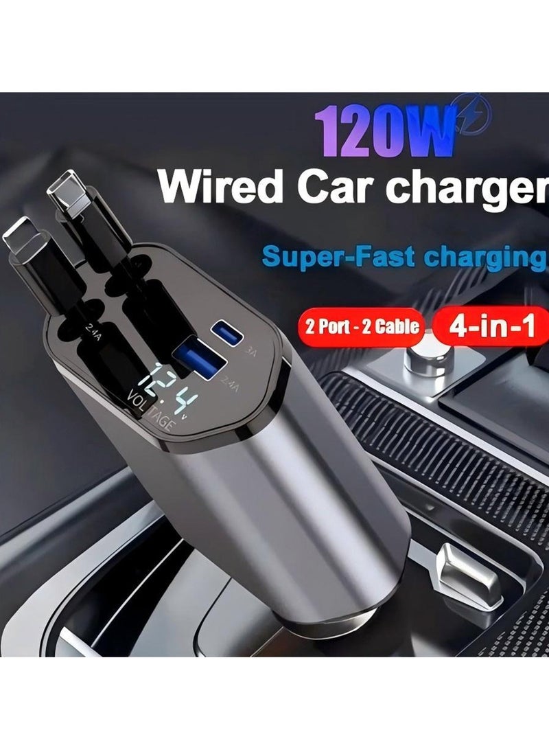 120W Fast Car Charger with Retractable Charging Cable Fast Car Power Adapter PD20W for Type C 40W Car Bluetooth USB Charger Plug - Image 1
