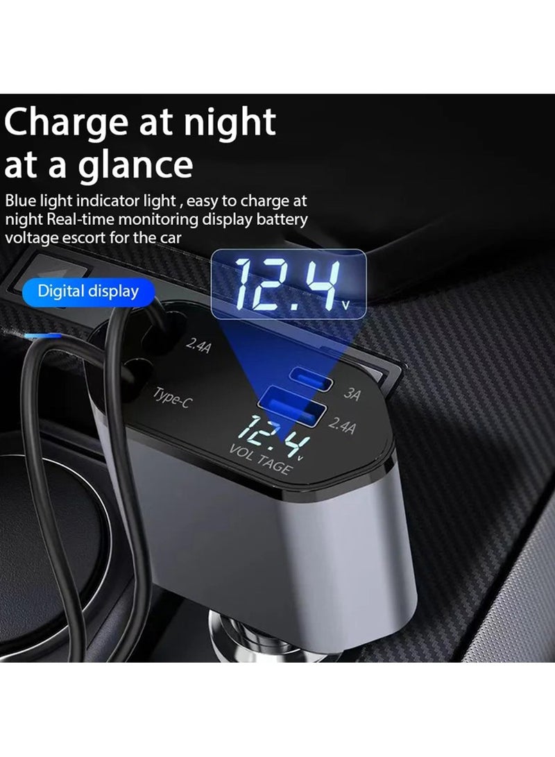 120W Fast Car Charger with Retractable Charging Cable Fast Car Power Adapter PD20W for Type C 40W Car Bluetooth USB Charger Plug - Image 3